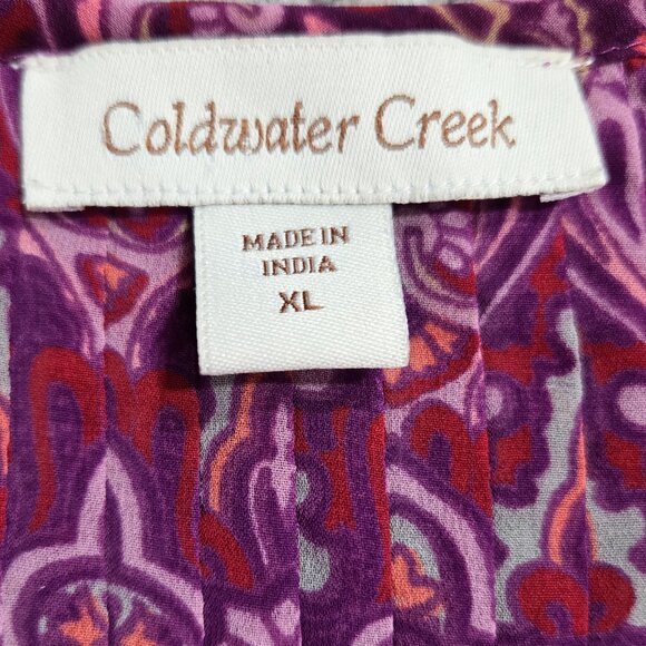 Coldwater Creek Purple Paisley Pleated Button-Up Blouse Boho Whimsigoth - Picture 7 of 8